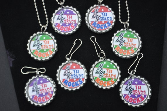 4 Fourth Grade Bottlecap Necklace or Zipper Pull DIY Kits 4th