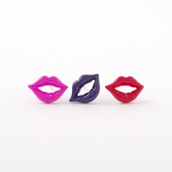 Pink/ Purple/ Red Lips stud Earrings by bkandjio on Etsy