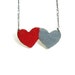 Crochet Double Heart Necklace, Red - Grey