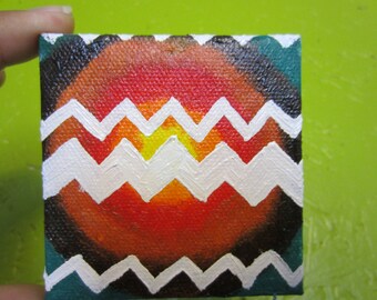 modern zig zag hand painted 4"x4" mini canvas magnet abstract oil painting
