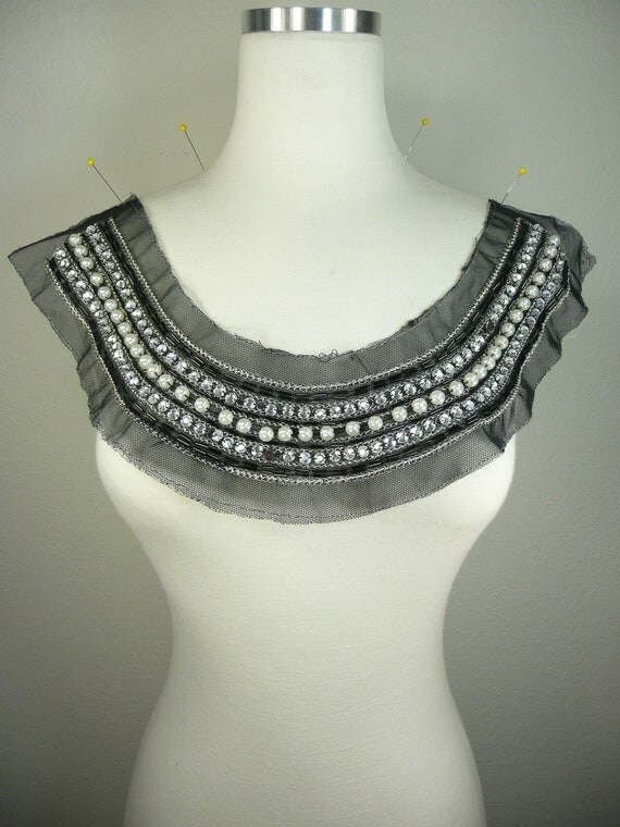 Jeweled applique made with clear acrylic stone white beads and