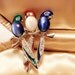 Faux Star Sapphire Moonstone Trio of Colorful Birds Brooch - Charming Design 1960s to 1970s
