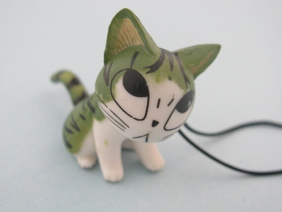 Items similar to Cute 3D  cat  keychain  green kitty 