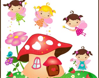 WOODLAND TEENY FAIRIES. Clip art set in Png & Jpeg files.