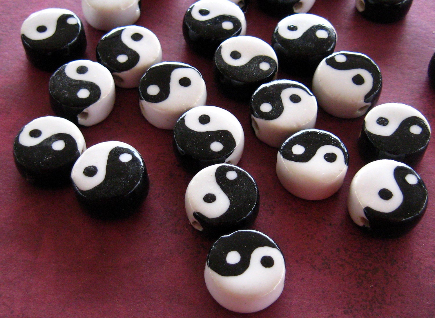 Yin Yang Beads Black White Ceramic and White Buddhist Asian