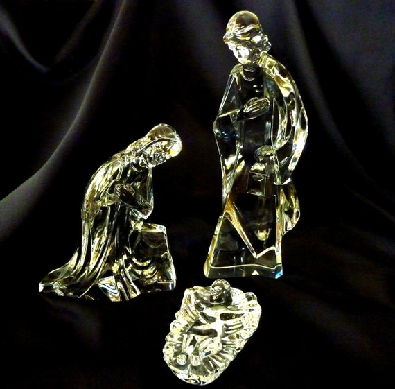 Mikasa Crystal Nativity 3 Piece Set Original Box