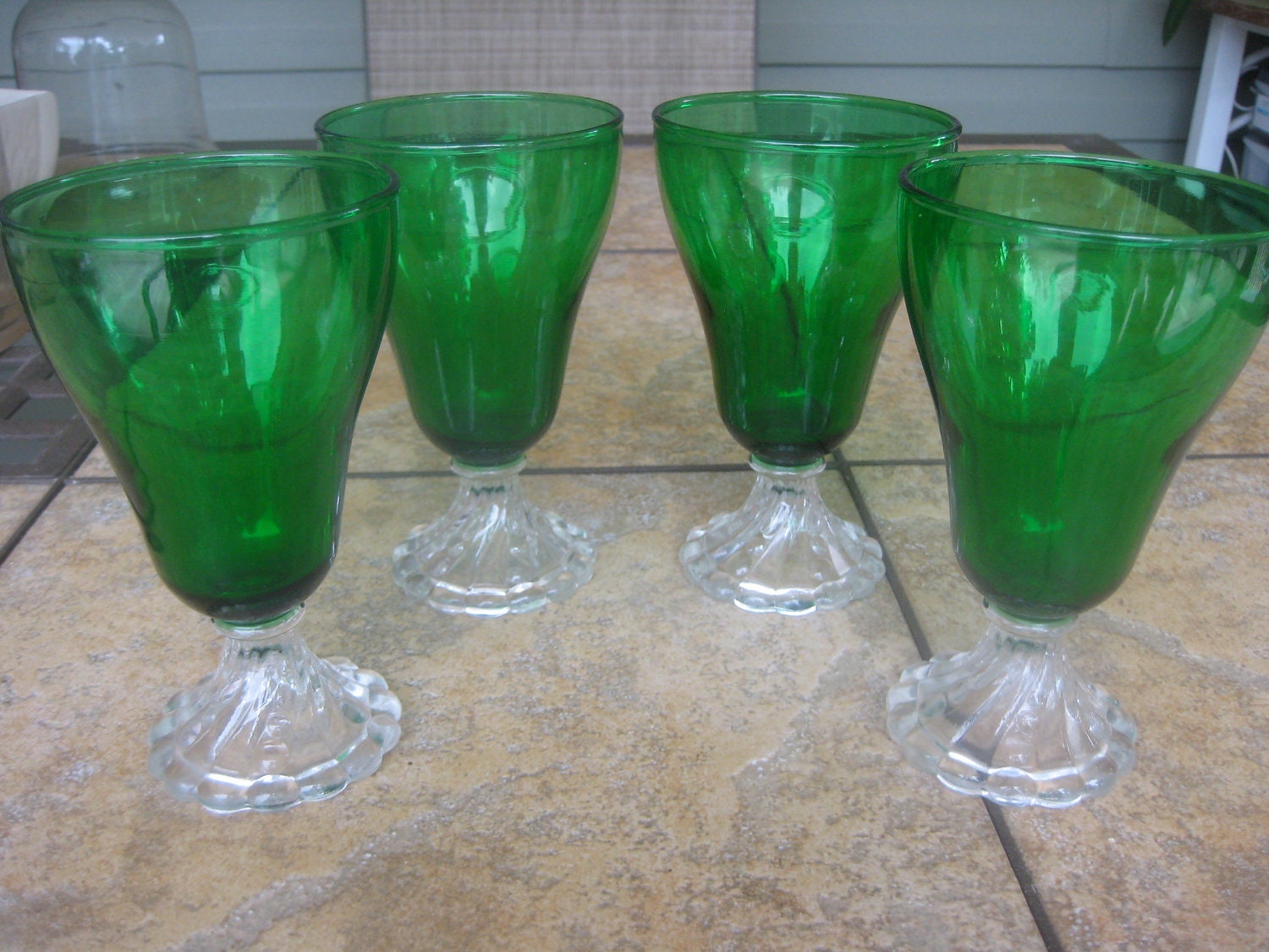 4 Vintage Forest Green Tetley Tea Glasses
