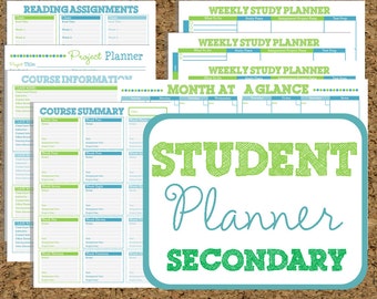 INSTANT DOWNLOAD Student Planner- Secondary Study Printables-11 Sheets Class Planners