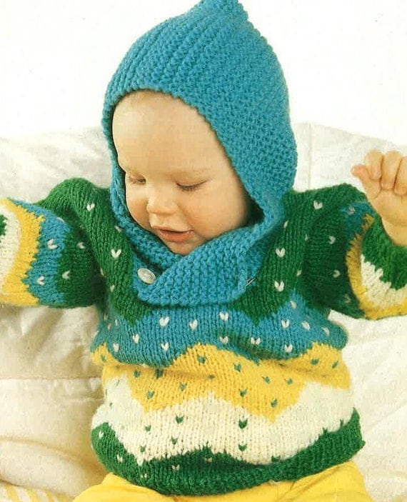 Babies Hooded Jumper knitting Pattern PDF No.0312 From
