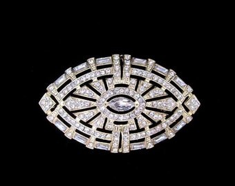Art Deco style vintage inspired rhinestone brooch applique