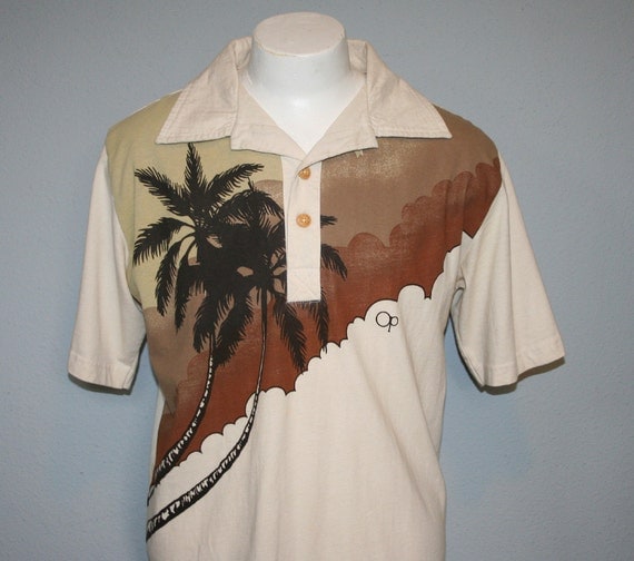 1980s OP Hawaiian POLO SHIRT / Men's Surf Shirt M-L