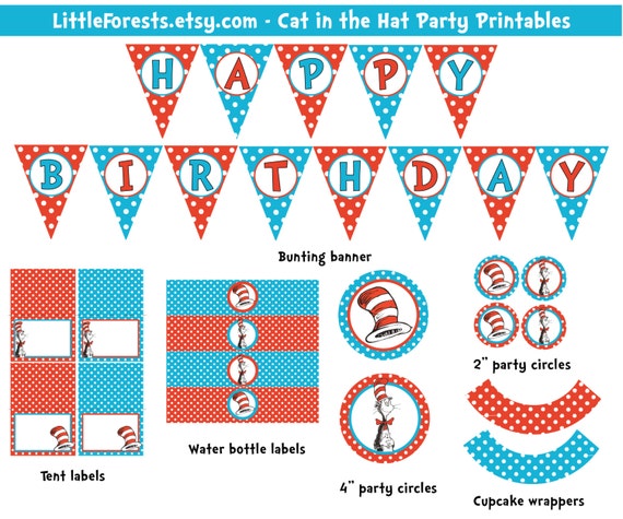 Items similar to Dr Seuss Cat in the Hat Party Printable Collection ...