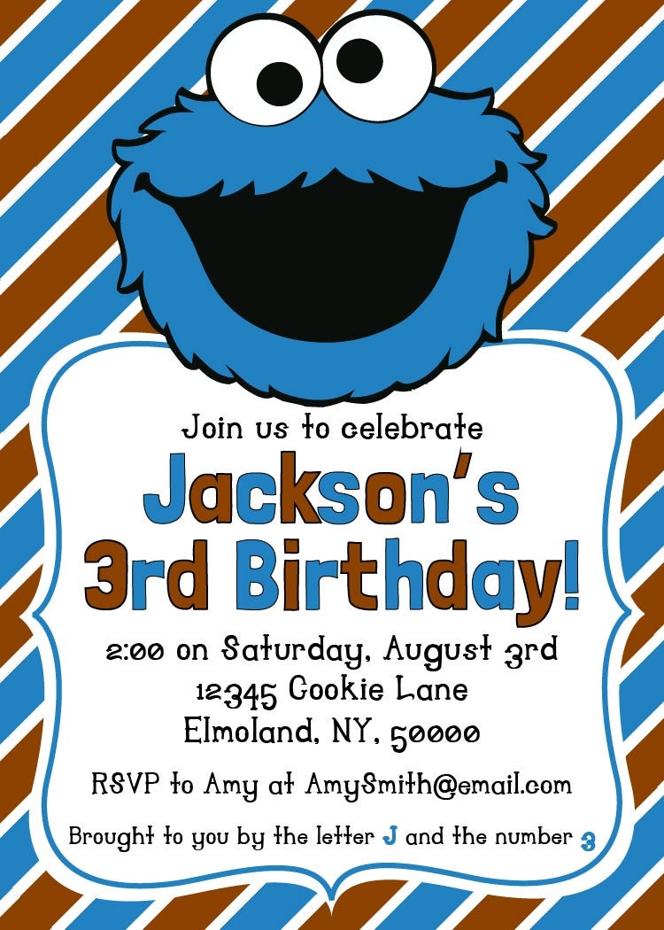 Cookie Monster Printable Birthday Party Invitation 5 x 7