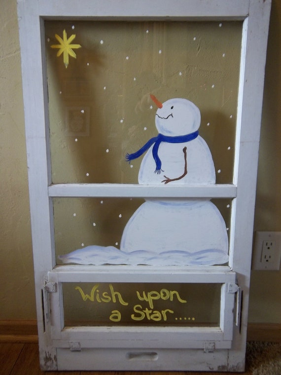 Items similar to Snowman Winter Vintage Painted Painting Window Or Canvas on Etsy