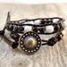 Double wrap beaded leather bracelet. Black and white. Bohemian chic jewelry