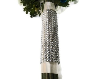 Bridal Bouquet Wrap - Silver Bling Rhinestone Floral Wrap - Wedding Flower Wrap - Bridesmaid Flower Holder Wrap