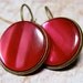 Fuchsia Button Earrings, Retro Jewelry, Hot Pink Vintage Dangle Earrings, Holographic Accessory, Upcycled Gift for Her - "Crazy For You"