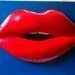 July 4th fireworks BIG American kiss....70s gigantic red viynl lips with cobalt blue viynl frame surreal 3-D Abstract organic soft sculpture