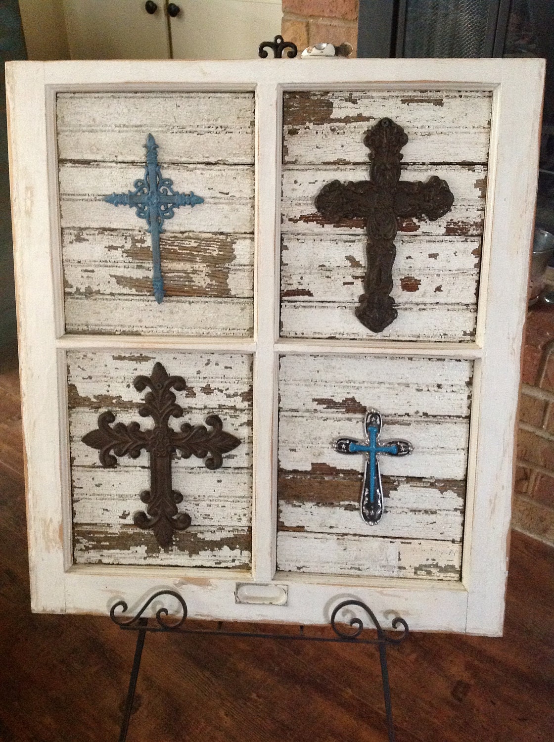 Salvaged Antique Window Frame with Crosses Placed by JustMeandMom