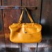 Vintage Mustard Tan Leather Overnight Duffle Bag with Silver Butterfly Hardware