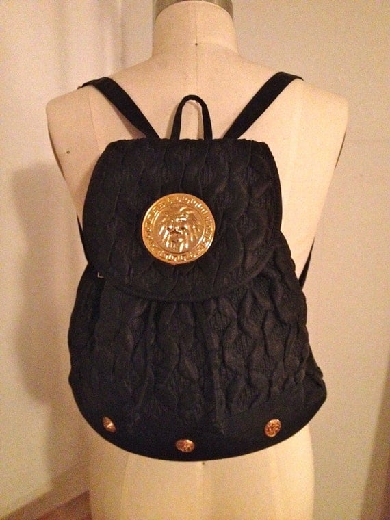 VIntage 90s quilted backpack book bag drawstring purse with