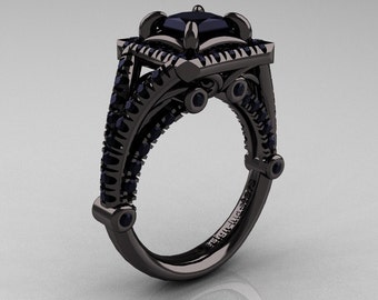 Black gold black diamond wedding ring