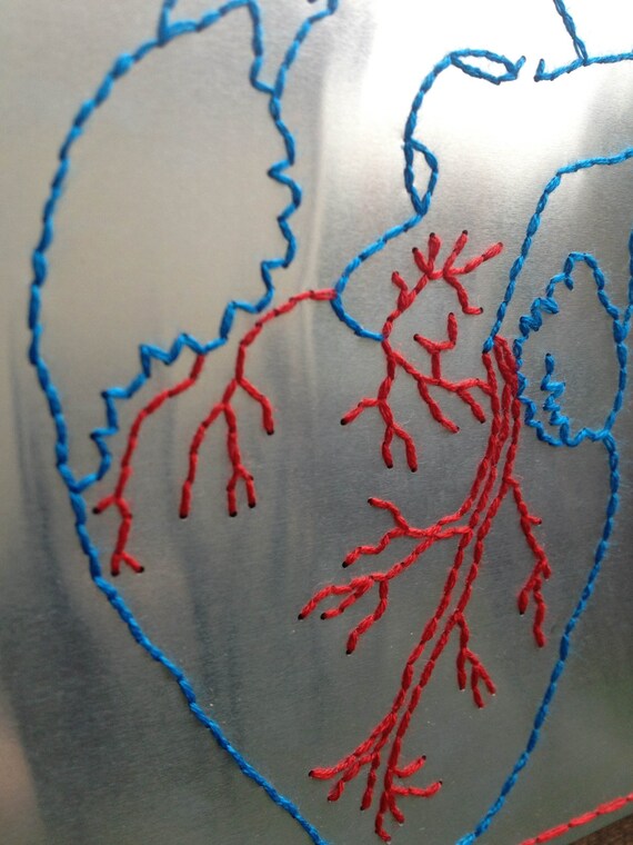 Items similar to Anatomical Heart HandEmbroidered on Aluminum on Etsy