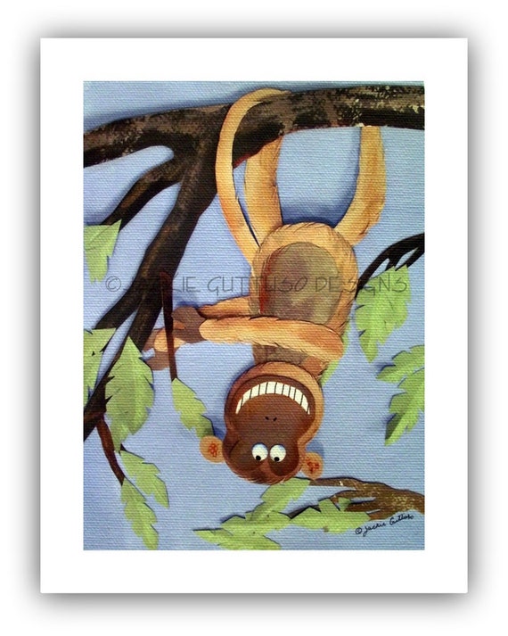 Monkey art print Kids art 5 x 7 Canvas by JackieGuttusoDesigns