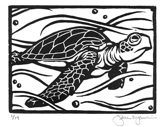 Items similar to Sea Turtle Original Block Print on Etsy