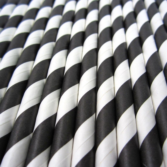25 Black Stripe Paper Straws - Drinking Straws - Party Supplies Il_570xn