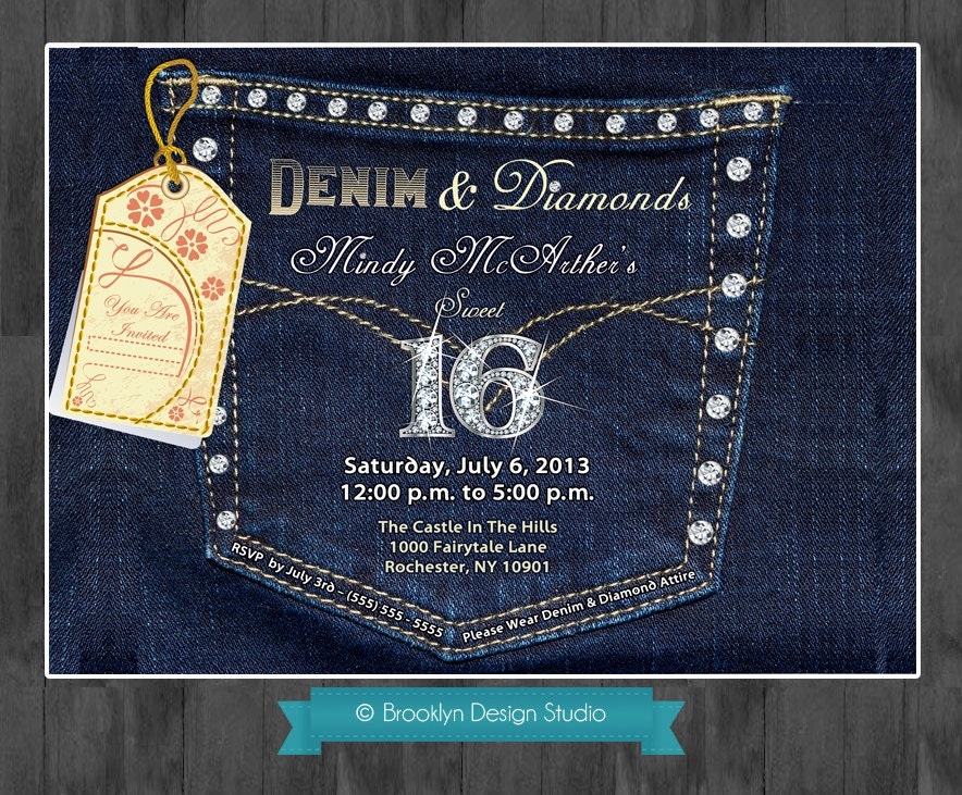 Denim and Diamonds Denim Pocket with Bling Custom by SwankyBash