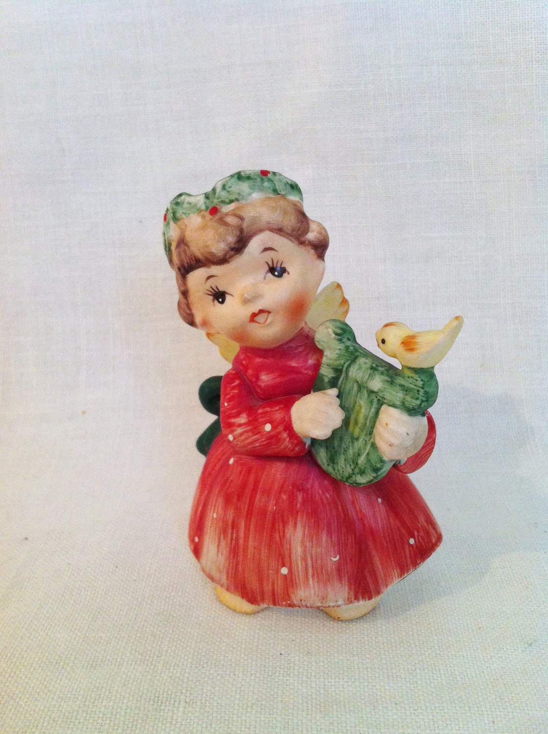 Vintage Lefton Christmas angel figurine with lyre bird by Comforte