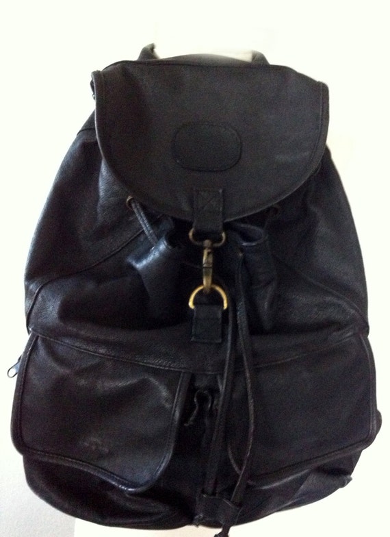 vintage black leather backpack