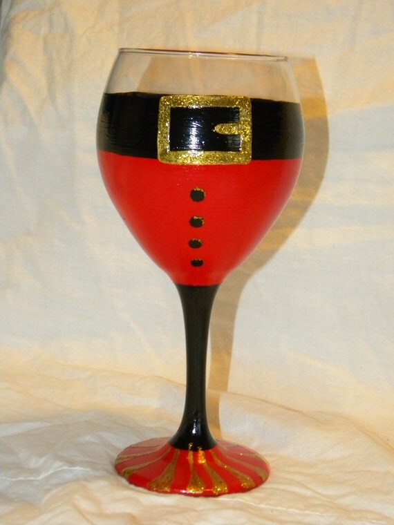 Santa hand painted wine glass