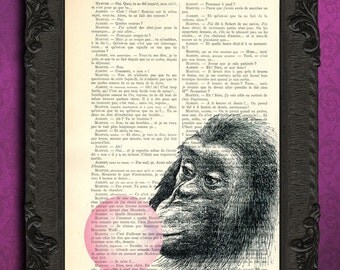 monkey pink bubble gum art print monkey bubblegum wall art