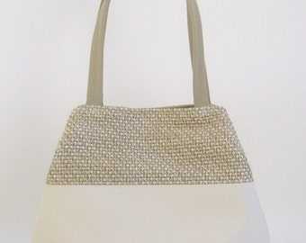 Luxe Fabric Tote Converts to Hobo B ag --CreamSand Beige Basketweave ...