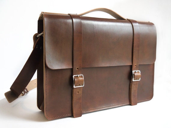 Items similar to Handmade Large Leather Messenger Bag - Thick Veg-Tan ...