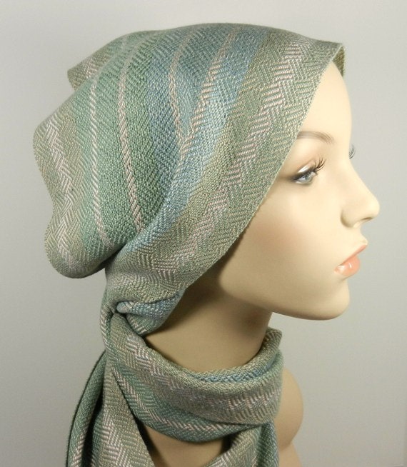 <b>Sage Green</b> Handwoven Scarf with Sky Blue and Desert Sand Stripes - il_570xN.392489908_n3hx