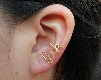 Gold Wire F&%k Earring Cartilage earring - Ear cuff - Cartilage Stud -Word stud - MATURE LISTING unusual earring