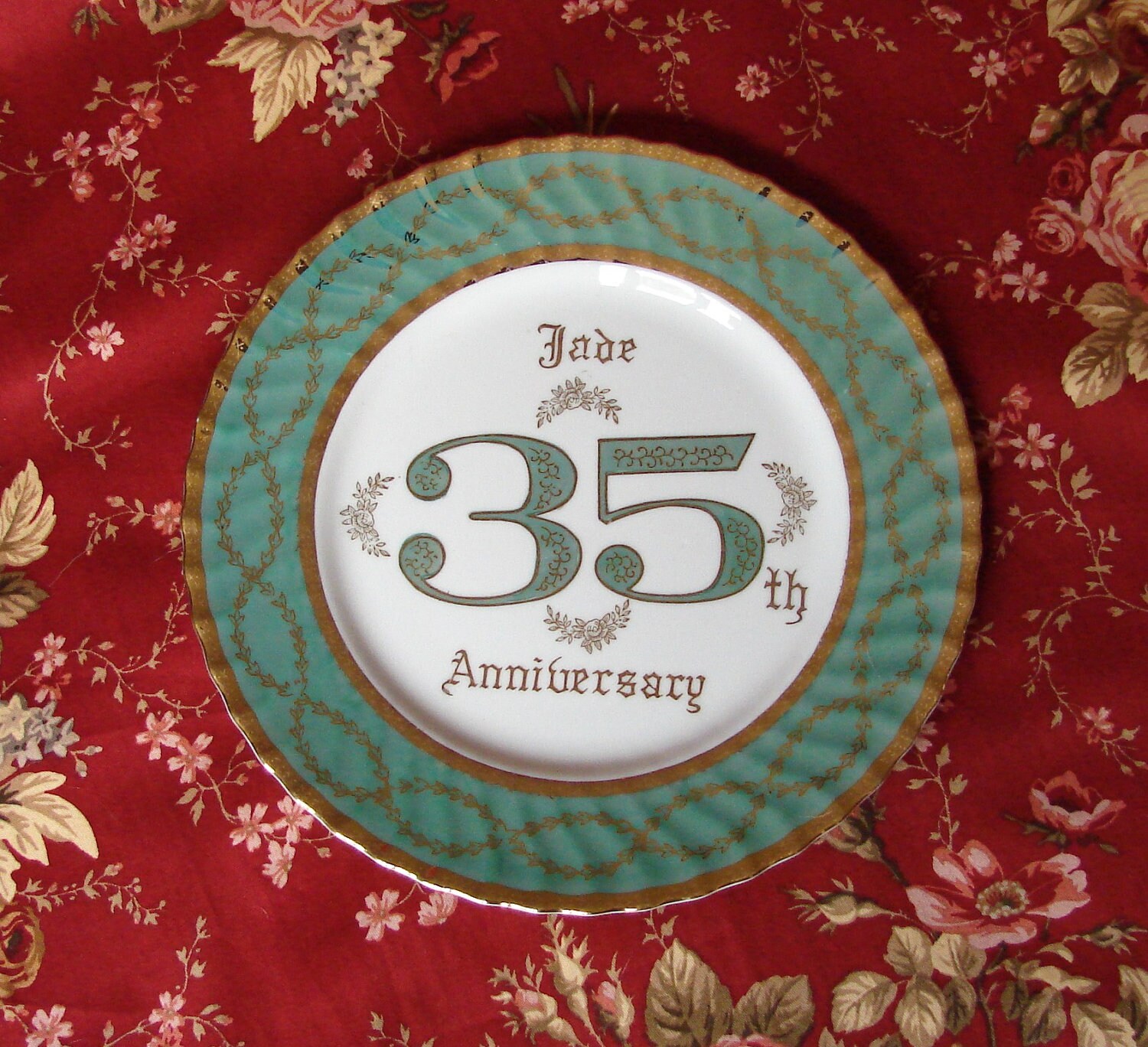 Jade Anniversary Gifts
 35th Anniversary Plate Jade Anniversary Gold Trimmed Plate