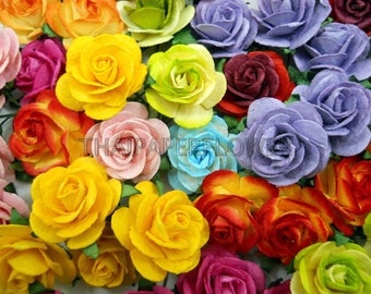 25 Rainbow Mulberry Paper flower roses scrapbook card making home decor craft supply R6-427