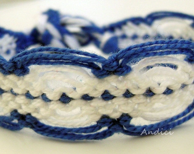Friendship Bracelet, Macrame, Woven Bracelet, Wristband, Knotted Bracelet - White and Navy Blue