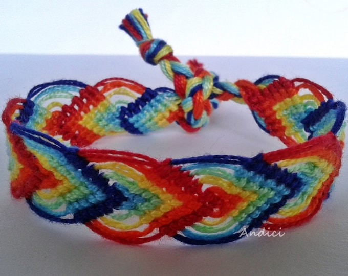Friendship Bracelet - Colorful Chakra Bracelet, Knotted Macrame, Woven Wristband - Over the Rainbow