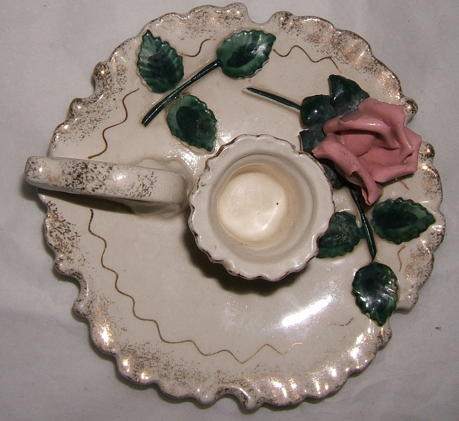 Lefton Pink Roses Candle Holder by GooseberryGifts on Etsy