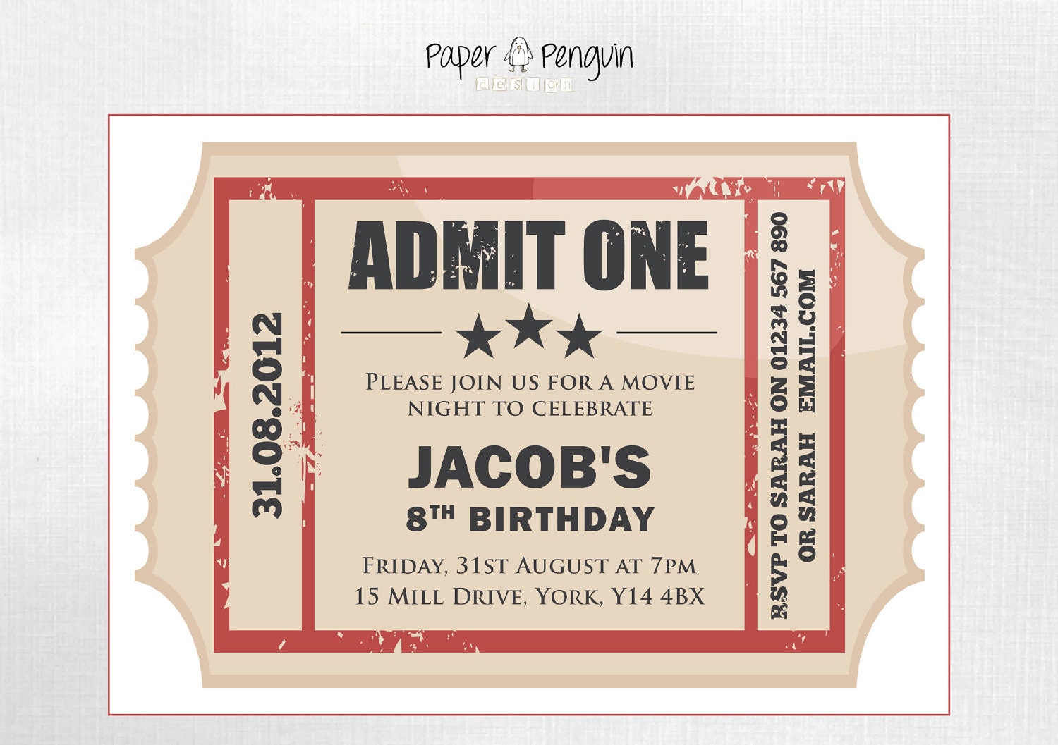 personalized kids movie ticket party by paperpenguindesign