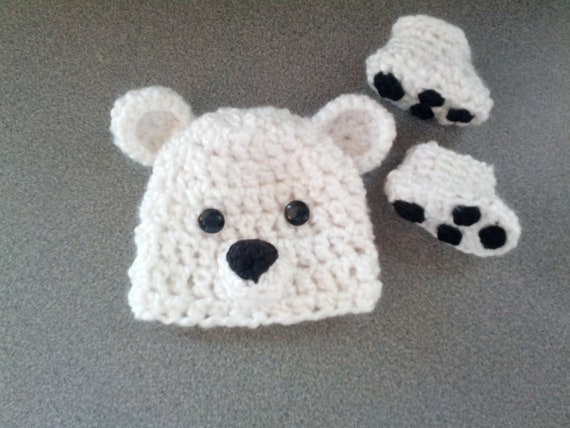 Items similar to Baby Polar Bear Hat with Paw Print ...