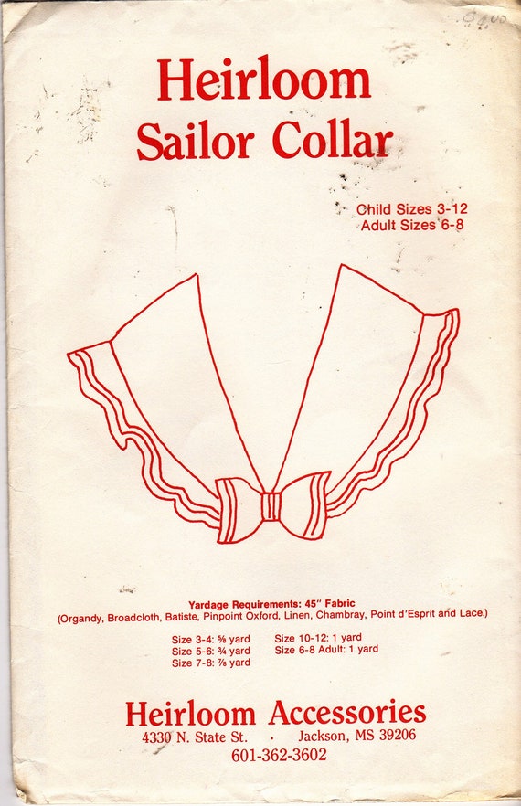 Vintage Pattern HEIRLOOM SAILOR COLLAR Size child 3 adult