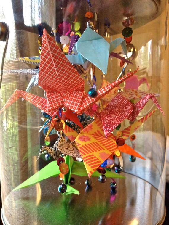Origami Cranes in Clear Gallon Paint by BetweenTheSpectrum on Etsy