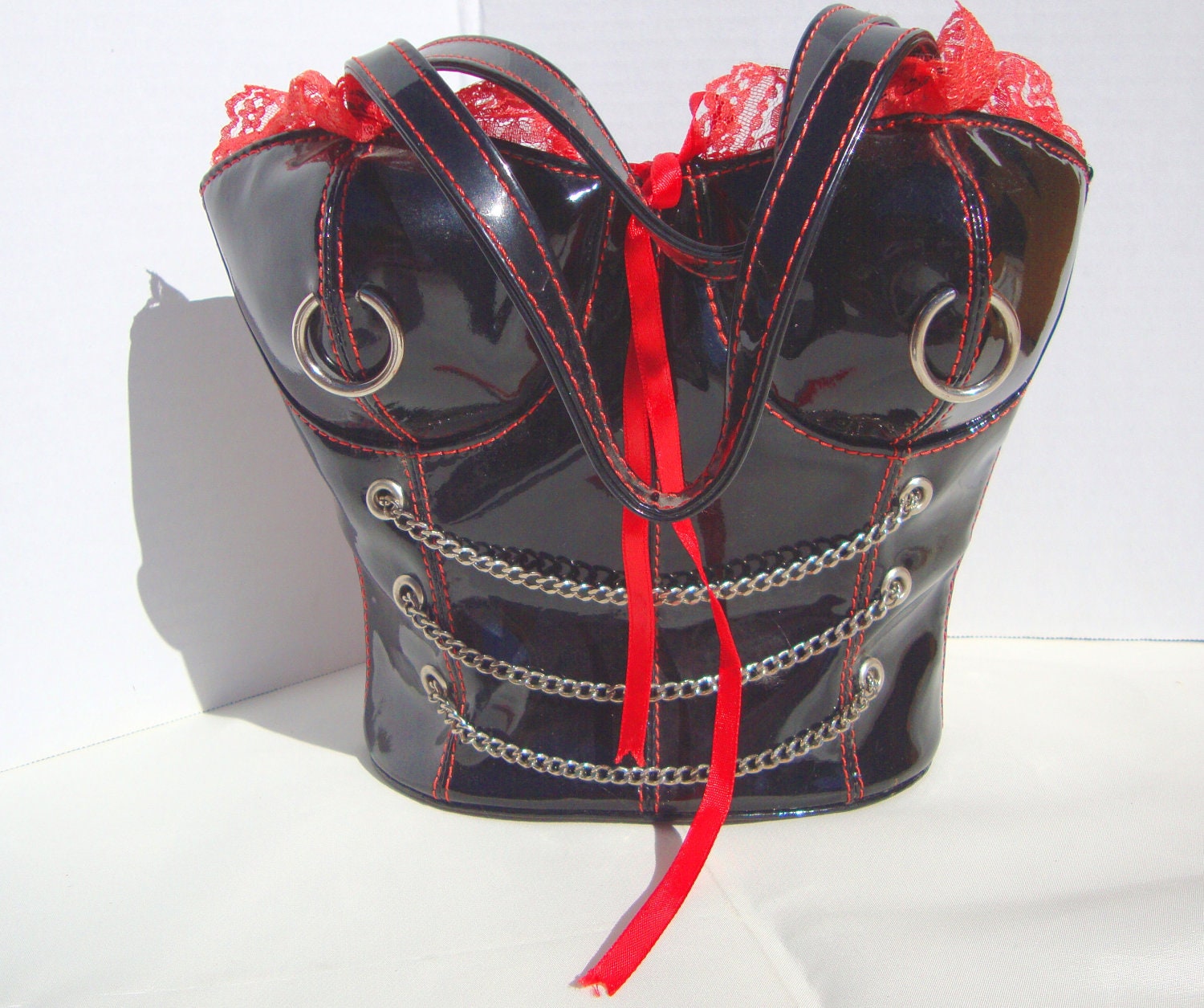 1980's Corset Bustier Purse Vinyl Lace Halloween by RauschiesArray