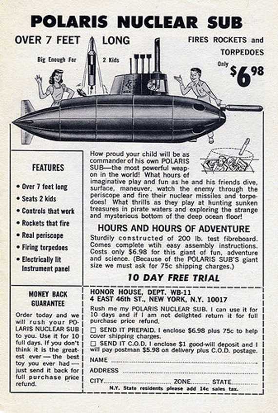 Vintage POLARIS Nuclear SUBMARINE Ad 1960's
